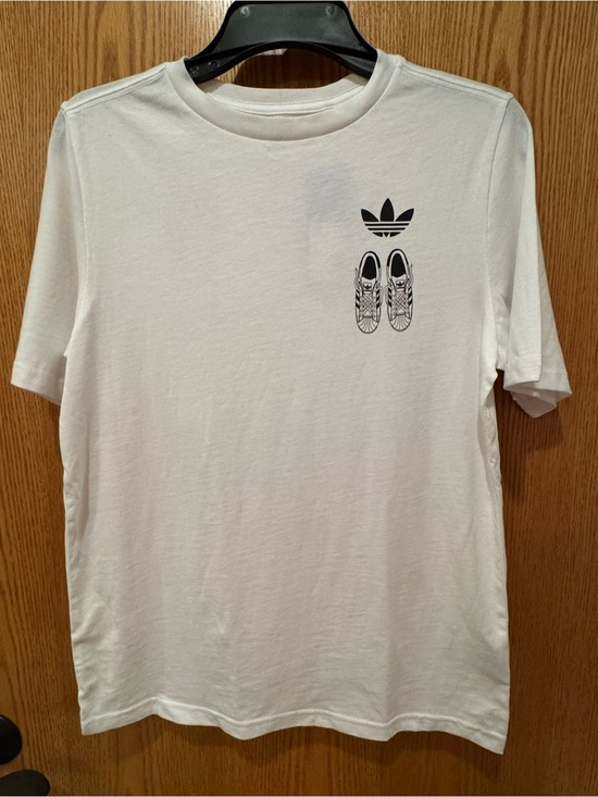 adidas Other - adidas White T-Shirt with Black Trefoil and Sneaker Print - Boy Size L.